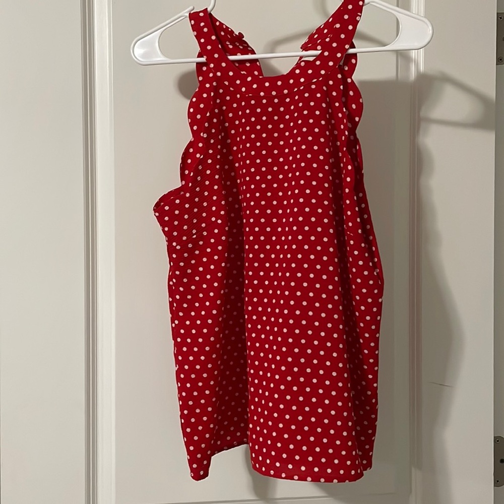 Monteau Red Blouse with white polka dots